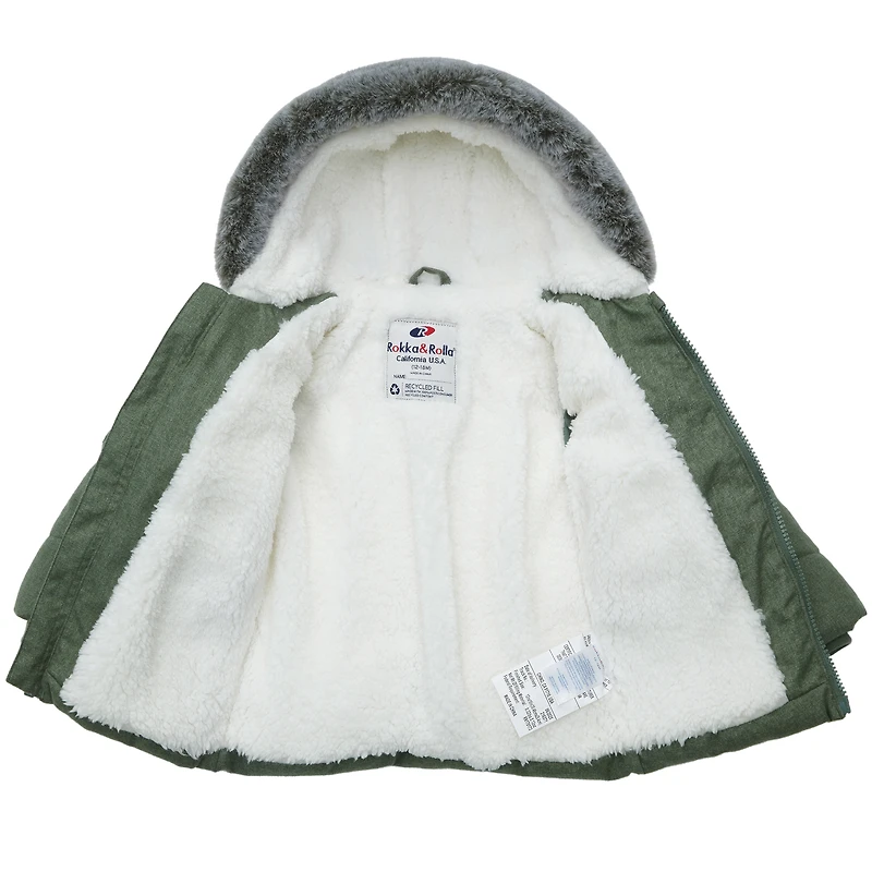 Rokka&Rolla Baby Boys Mini Fur Trim Hooded Puffer Jacket