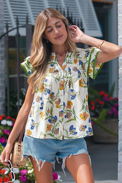 Threaded Pear Women's Kaliyah Binding Tape Cotton Blouse