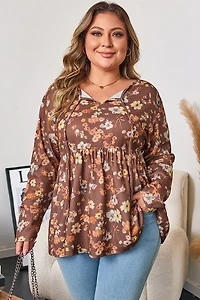 Threaded Pear Women's Skye Sleeve Babydoll Blouse Long PLUS Top