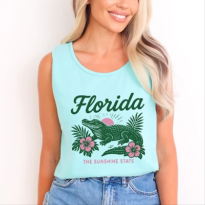 Simply Sage Market - Florida Alligator Women's Garment Dyed Graphic Tank Top