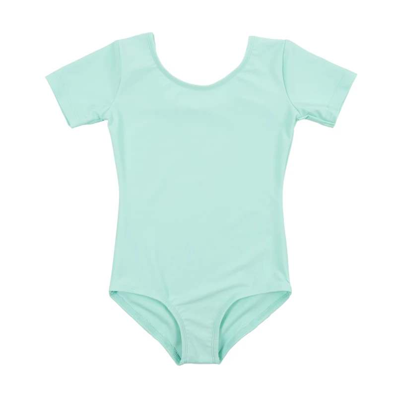 Leveret Girls Short Sleeve Solid Stretch Dance Leotard