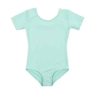 Leveret Girls Short Sleeve Solid Stretch Dance Leotard