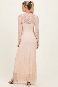 PinkBlush Womens Lace Mock Neck Long Sleeve Maternity Maxi Dress