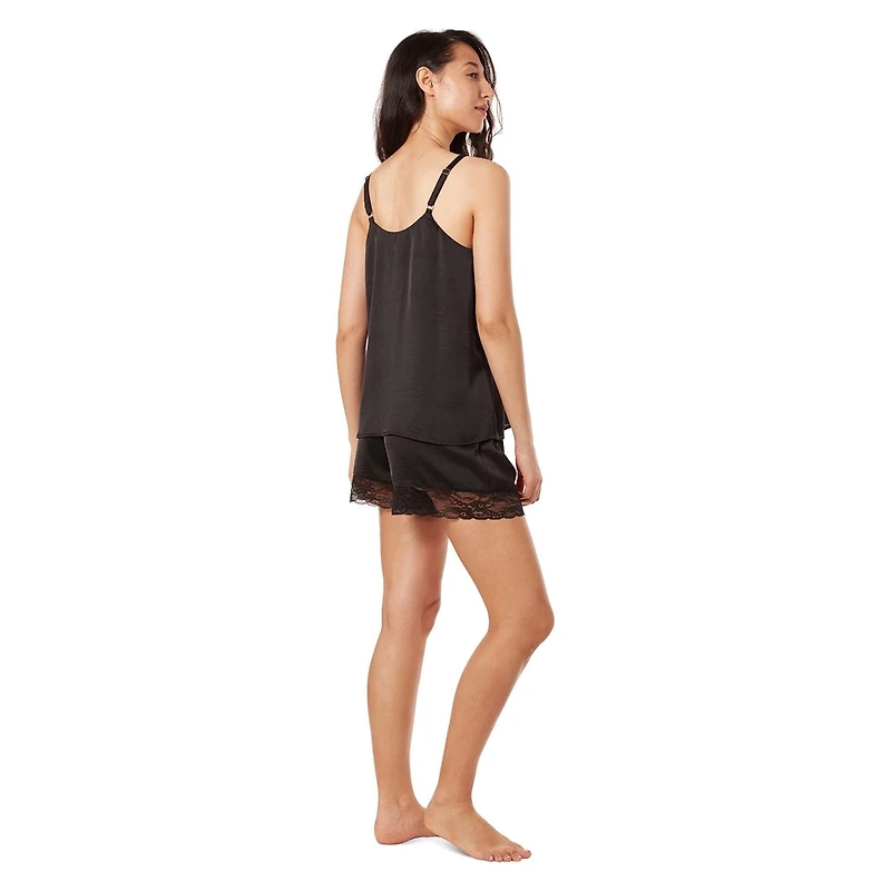 MeMoi 2 Piece Set Women's Silky-Soft Lace-Trim Sleep Cami & Shorts