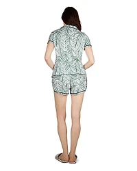 MeMoi Women's Palm Play Notch Collar Cotton Blend Pajama Set