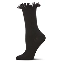 MeMoi Women's Fine Rib Loop Cuff Crew Socks