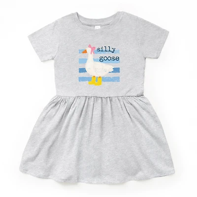 The Juniper Shop - Toddler Girl's Graphic Dress Silly Goose Blue Stripes