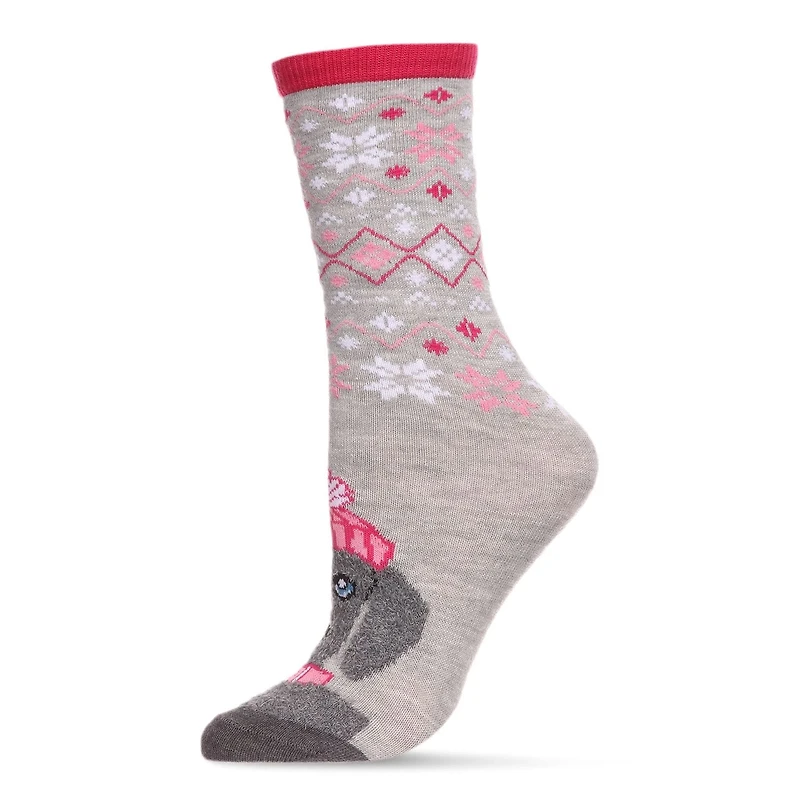 MeMoi Women's Foot Pet Fair Isle Dog Crew Socks