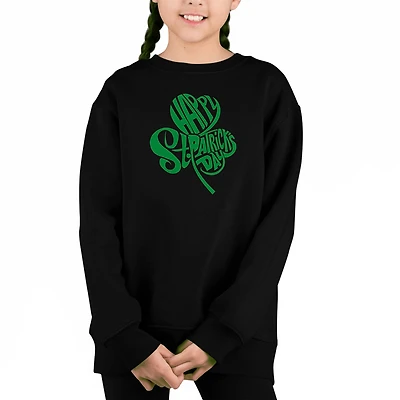 LA Pop Art Girl's Word Sweatshirt - St. Patrick's Day Shamrock