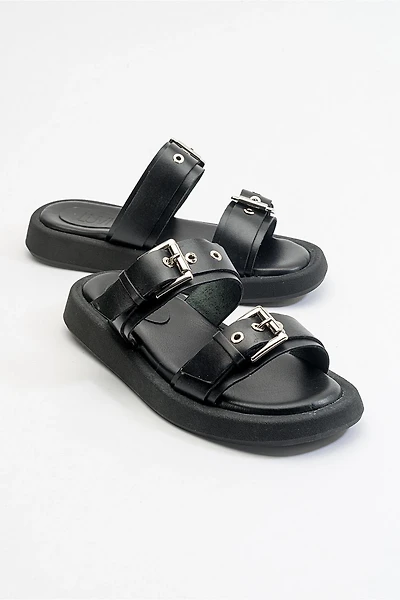 Forever & Always Womens Finezza Leather Two-Strap Sandals