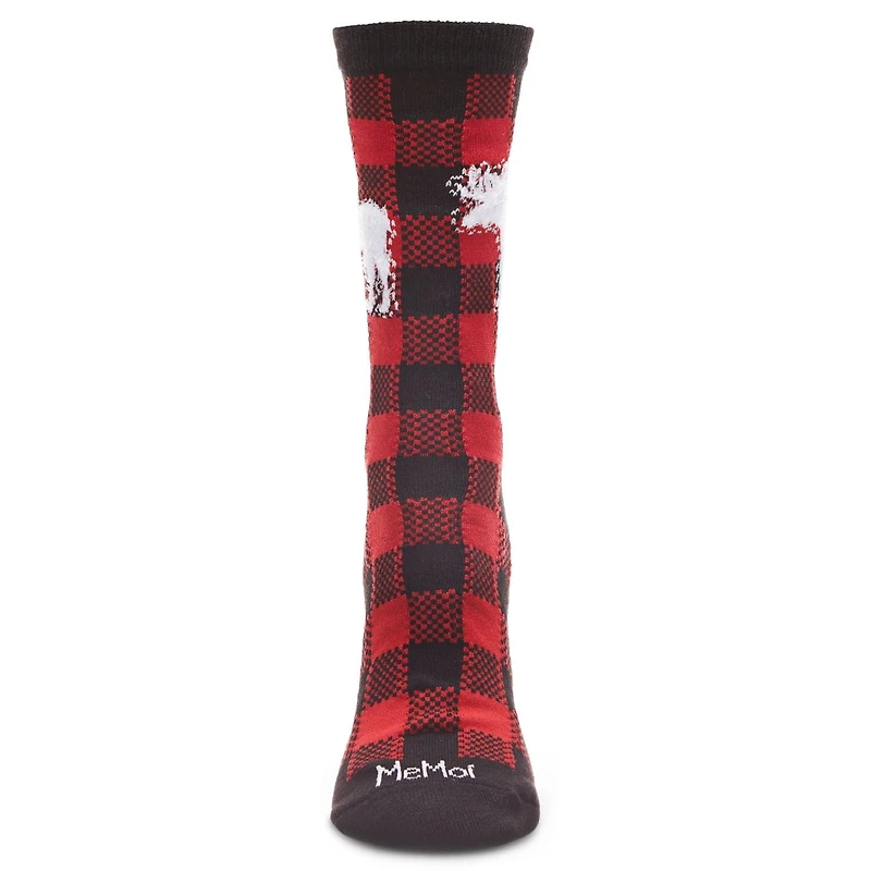 MeMoi Buffalo Plaid Moose Holiday Crew Socks