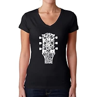 LA Pop Art Womens Word V-Neck T-Shirt - Guitar Head Music Genres