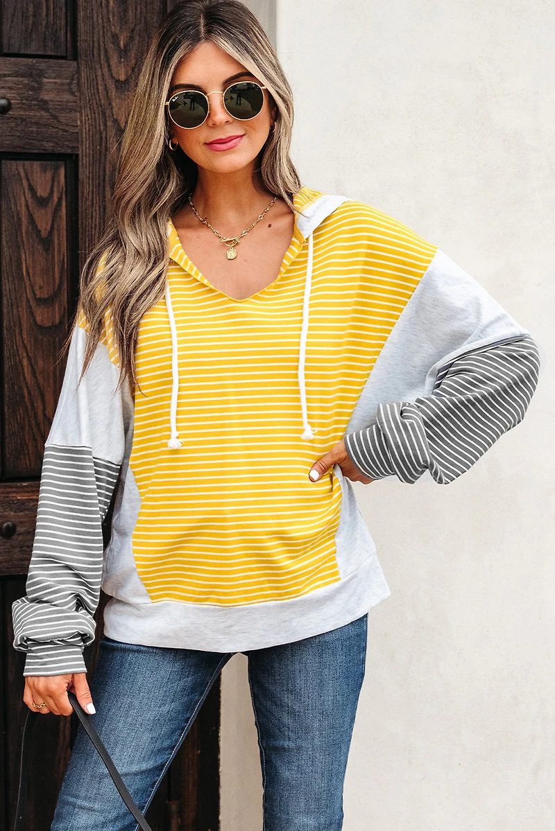 Threaded Pear Women's Margot Stripe Drawstring Loose Fit Hooded Top