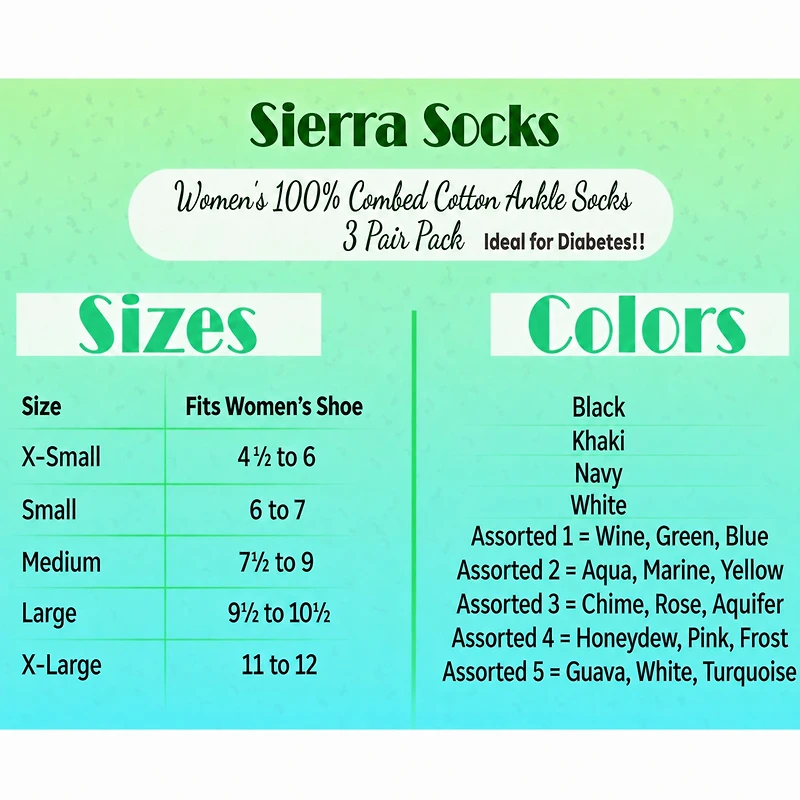 Wear Sierra Women's Combed Cotton Ankle Turn Cuff 3 Pair Pack Socks