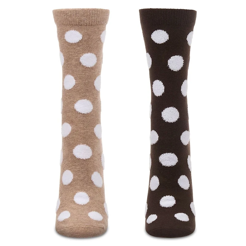 MeMoi 2 Pair Women's Cotton-Rich Crew Socks with Flocked 3D Polka Dots