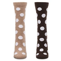 MeMoi 2 Pair Women's Cotton-Rich Crew Socks with Flocked 3D Polka Dots