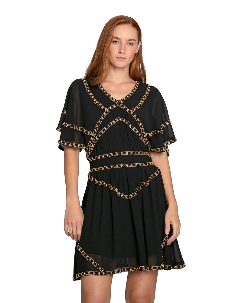 Belle & Bloom Womens Golden Mark Beaded Trim Mini Dress