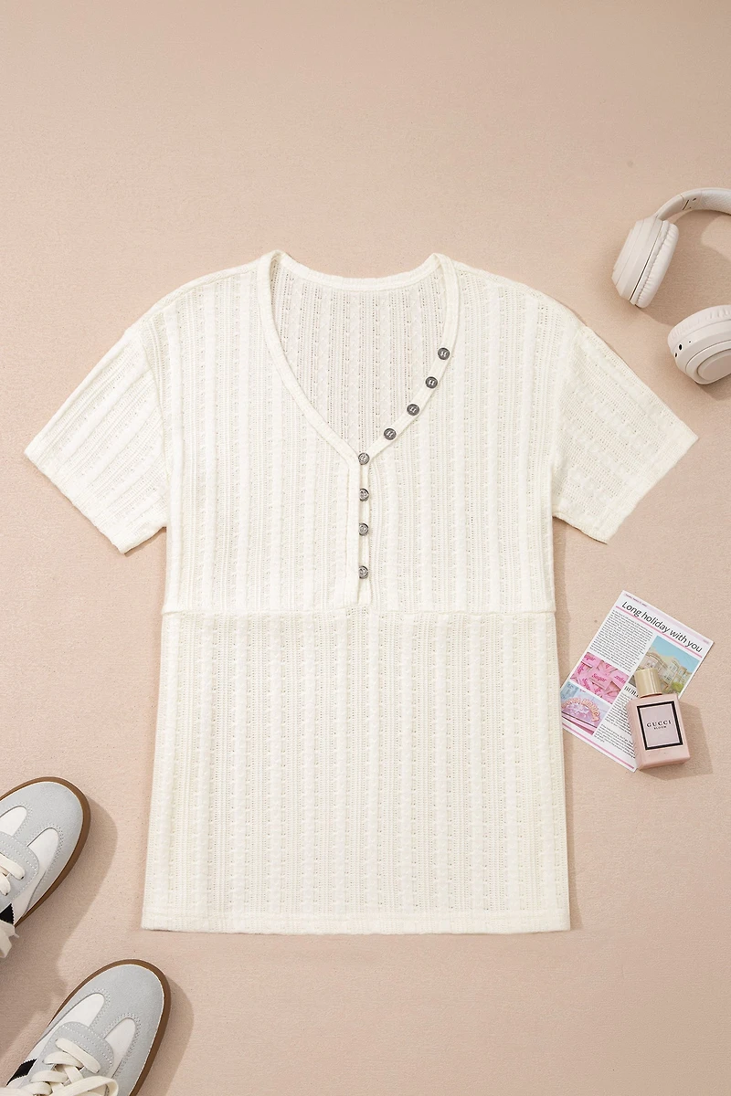Threaded Pear Women's Frankie Raw Seam Henley Tee