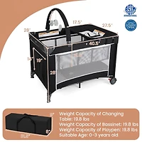 SUGIFT 3-in-1 Foldable Portable Baby Playard and Travel Crib with Bassinet Changing Table and Mesh Walls