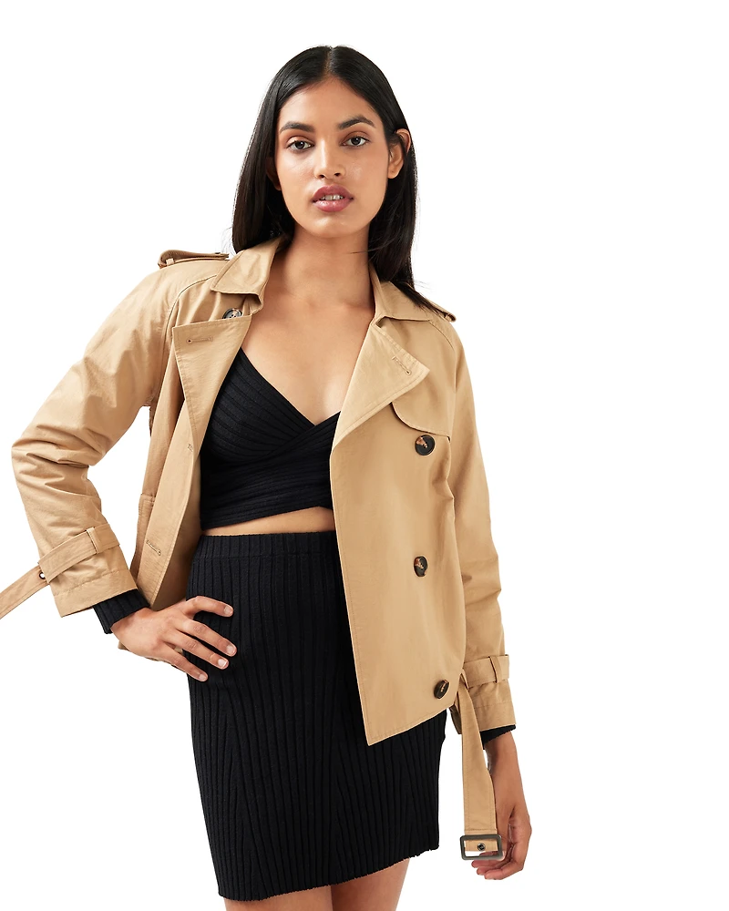 Belle & Bloom Womens Cool Nights Cropped Trench Coat