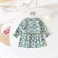 MyKids-USA Baby Girl Floral Print Pattern Doll Neck A-Line Design Dress