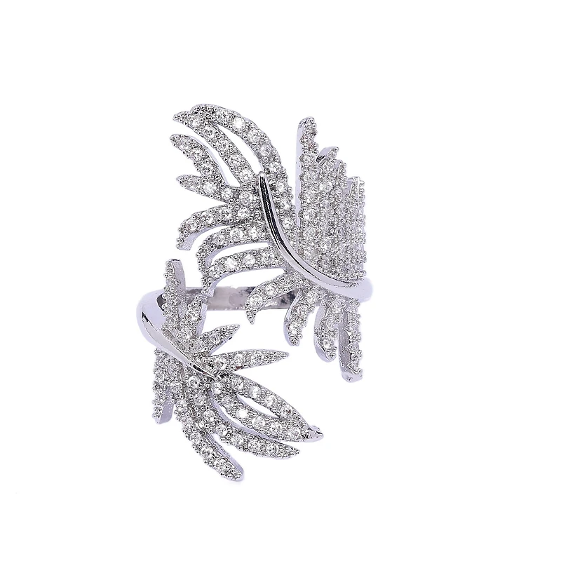 AGP Paris Women's Silver-Tone Feather Adjustable Ring