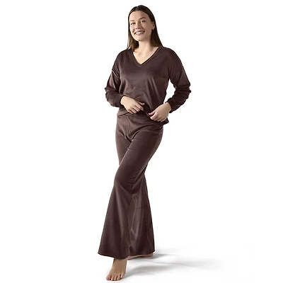 MeMoi Women's Velour Loose Fit V-Neck Sweatshirt and Pants Set