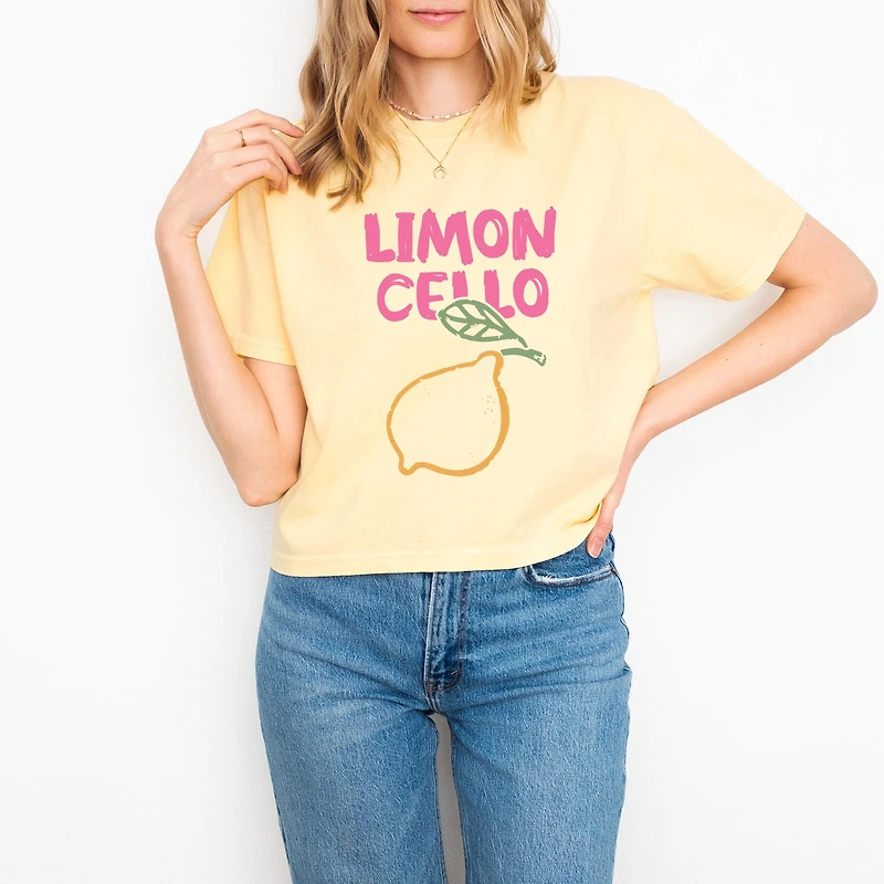 Simply Sage Market - Limoncello Bright Outline Women's Boxy Crop Top Graphic T-Shirt