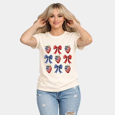 Simply Sage Market - Coquette Bows And USA Strawberries Women's Short Sleeve Graphic T-Shirt