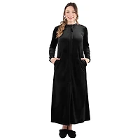 MeMoi Women's Velour Zippered Front Full Length Lounger Gown