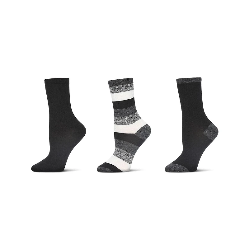 MeMoi Women's 3 Pair Pack Jumbo Stripes Buttersoft Crew Socks