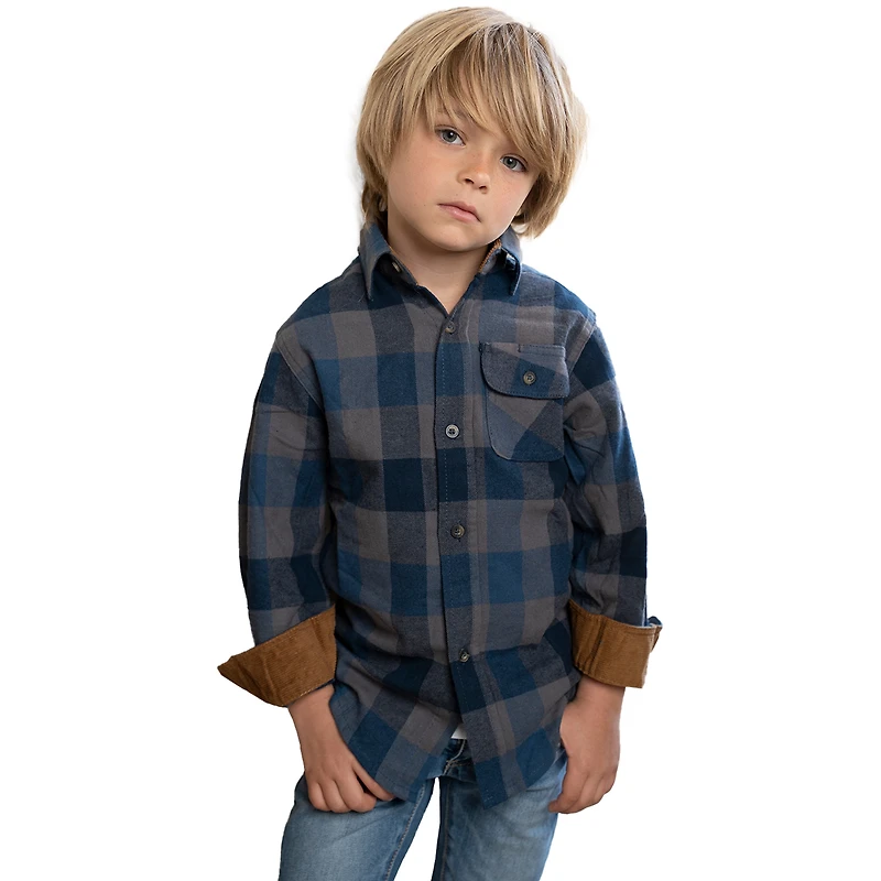 Gioberti Boy's Single Pocket Flannel Shirt with Corduroy Contrast