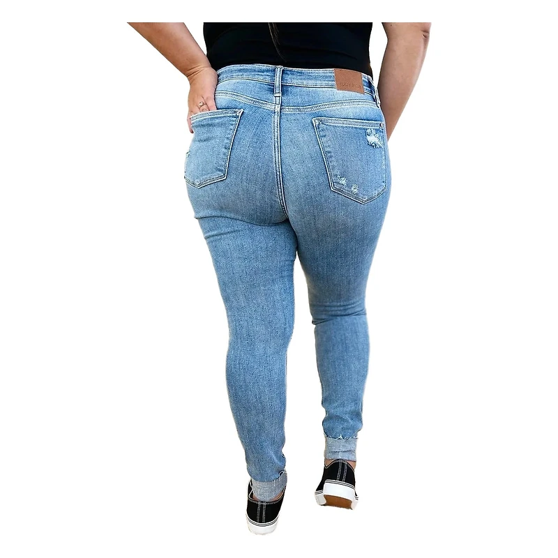 Judy Blue Full Mid Rise Destroy & Cuff Skinny Jeans