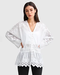Belle & Bloom Womens Unbutton Me Eyelet Button Down Shirt