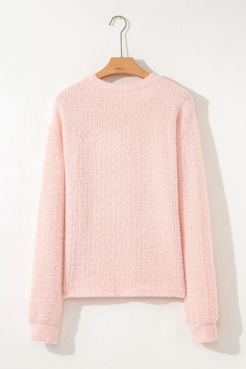 Threaded Pear Women's Ivy Fuzzy Ribbed Texture Long Sleeve Top
