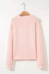 Threaded Pear Women's Ivy Fuzzy Ribbed Texture Long Sleeve Top