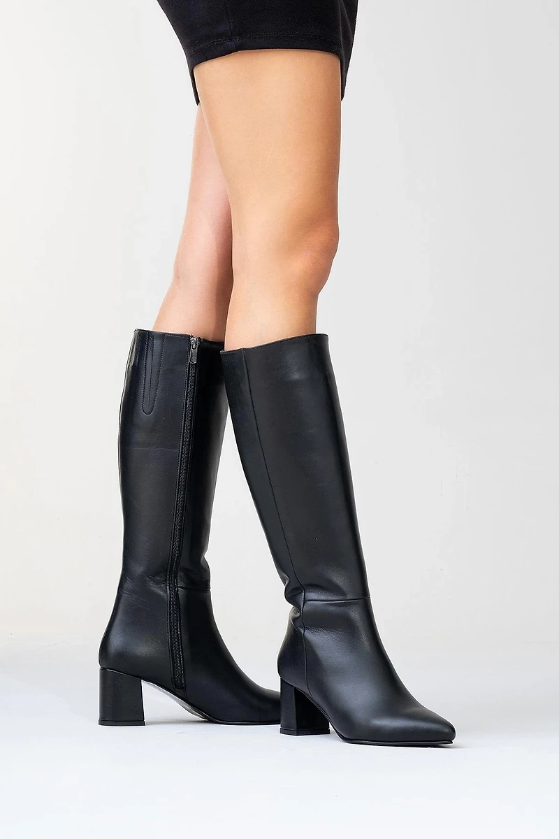 Forever & Always Womens Sejas Leather Block Heel Knee-High Boots