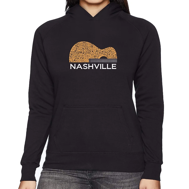 LA Pop Art Nashville Guitar - Women's Word Hooded Sweatshirt