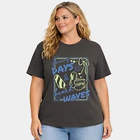 Simply Sage Market - Sunny Days & Beach Waves Flamingo Women's Plus Sized Garment Dyed Graphic T-Shirt