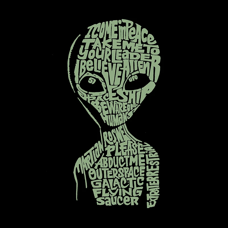 LA Pop Art Men's Cotton-Poly Alien Word T-Shirt - Crew Neck, Short Sleeve