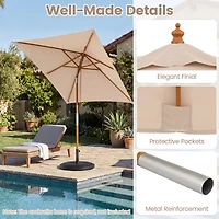 SUGIFT Beige Wooden Pole Push Button Tilt and 3 Heights 7 FT Rectangular Patio Umbrella
