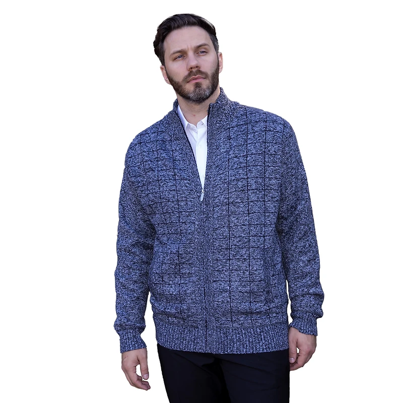 Gioberti Men's Knitted Full Zip Cardigan Sweater With Soft Brushed Flannel Lining