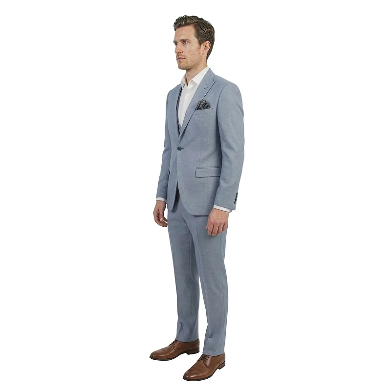 Tazzio Men’s Skinny Fit Double Breasted Vest 3pc Birdseye Suit Set