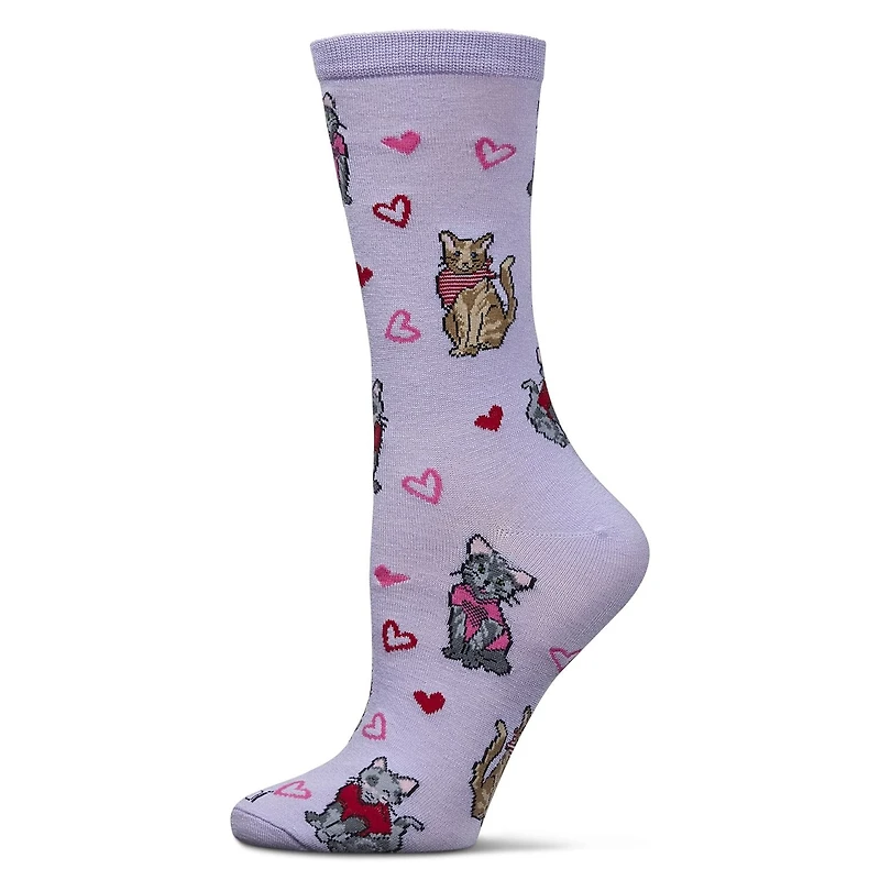 MeMoi Women's Fur-Ever Hearts Rayon From Bamboo Crew Socks