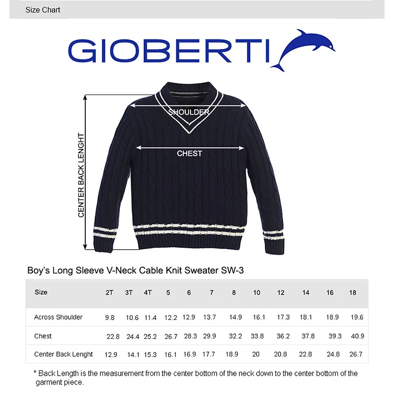 Gioberti Boy's 100% Cotton V-Neck Cable Knit Sweater
