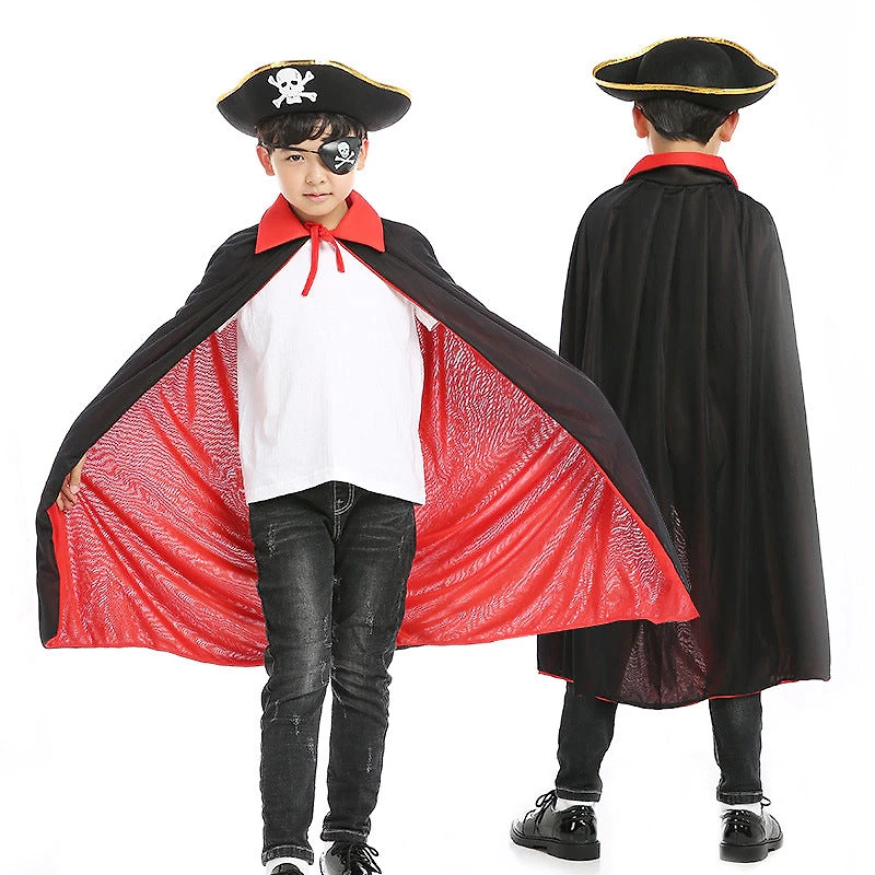 MyKids-USA Halloween Pirate Cape Hats Sets, Cape, Hat, Eye Patch.