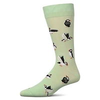 MeMoi Men's Puffin Birds Rayon from Bamboo Crew Socks