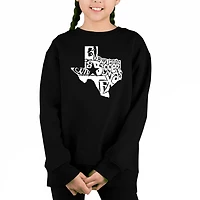 LA Pop Art Girl's Word Sweatshirt - Everything Is Bigger Texas
