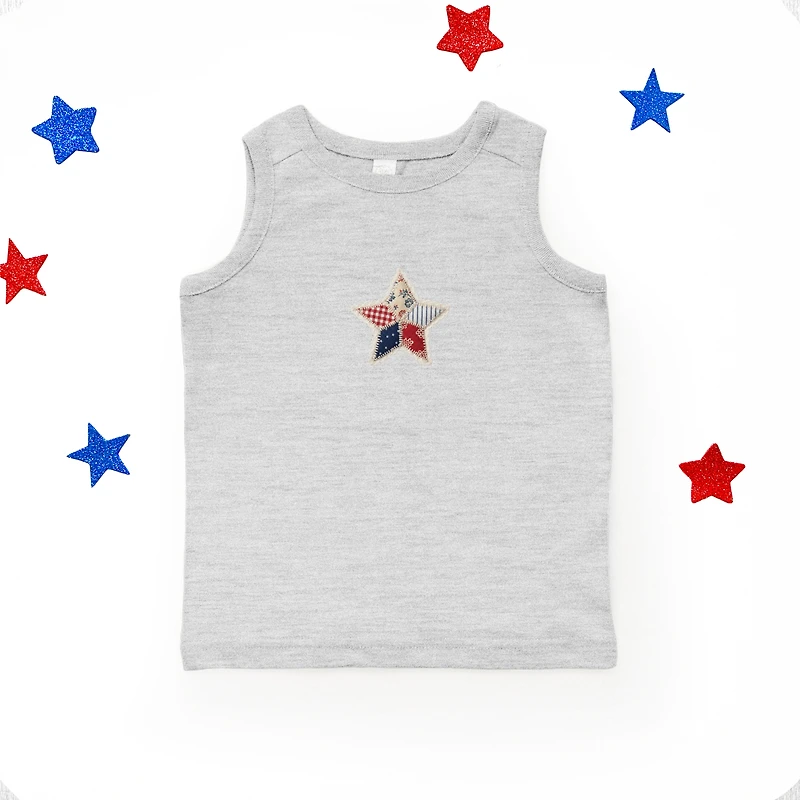 The Juniper Shop - Patriotic Star Faux Patchwork Print Toddler Graphic Tank