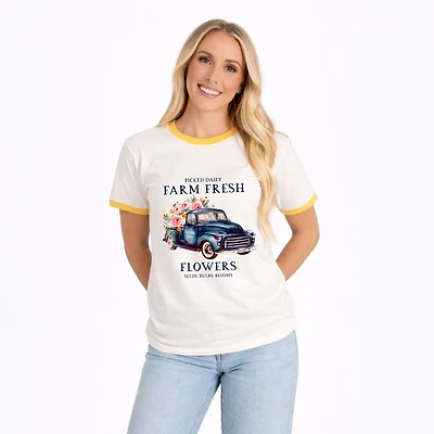 Simply Sage Market - Farm Fresh Flowers Truck Women's Ringer Graphic T-Shirt